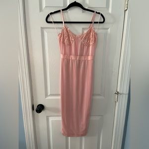 NWT Dusty Pink Lace Detail Striped Mesh Midi Dress - OUT OF STOCK VIA PLT